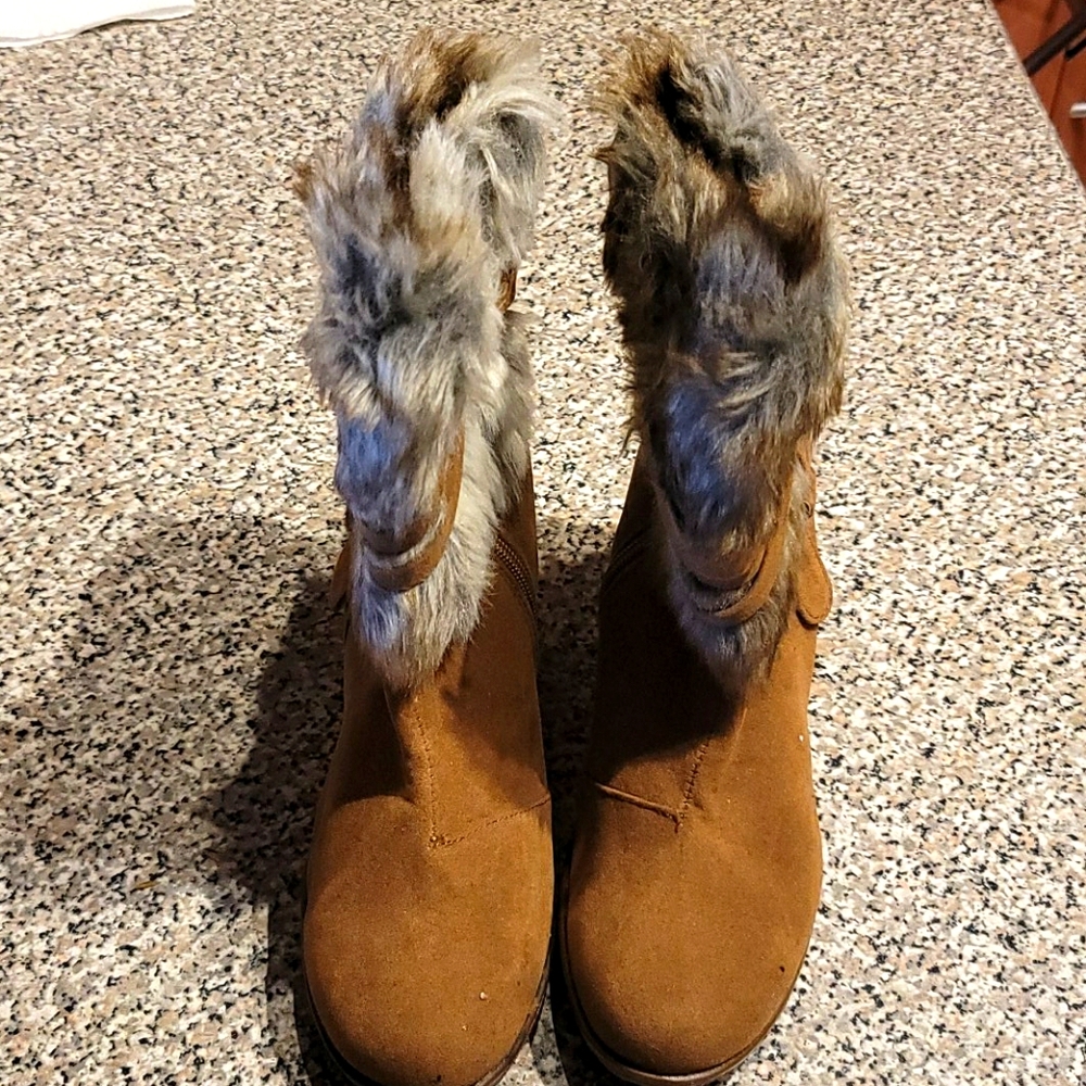 Short Brown Wedge Booties